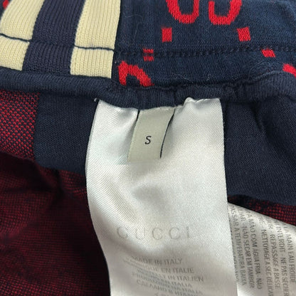 Gucci Pants S GG Jacquard Jogging Navy Ivory Red Pattern Side Line Full Length — view 5