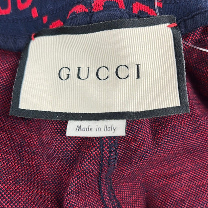 Gucci Pants S GG Jacquard Jogging Navy Ivory Red Pattern Side Line Full Length — view 3