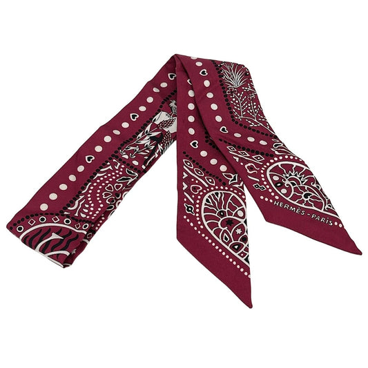 Hermes Scarf Twill Bordeaux Black White Ribbon Between the Sky and the