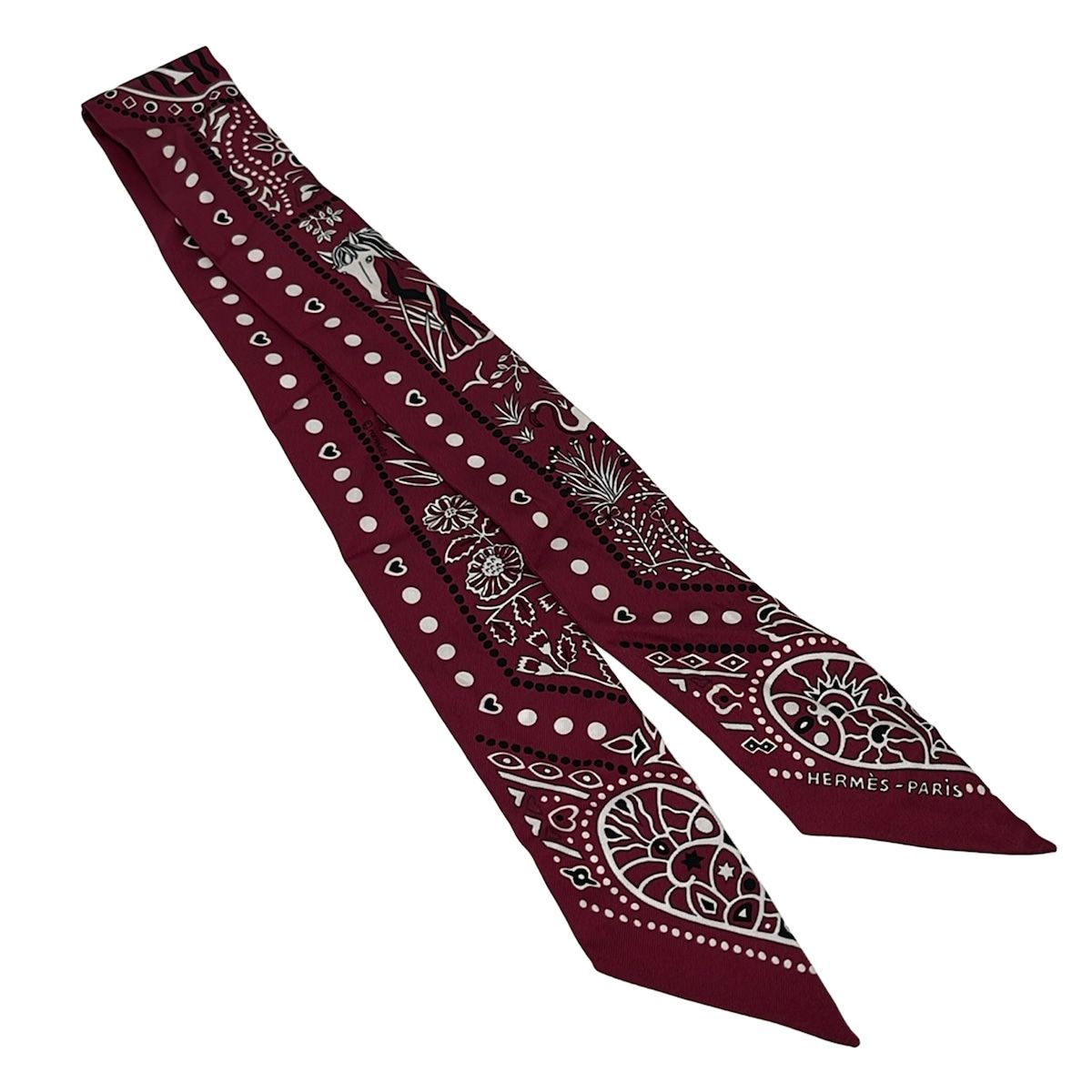 Hermes Scarf Twill Bordeaux Black White Ribbon Between the Sky and the — view 4