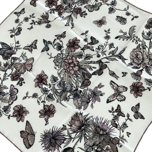 Dior Scarf White Beige Multi Floral Pattern Butterfly