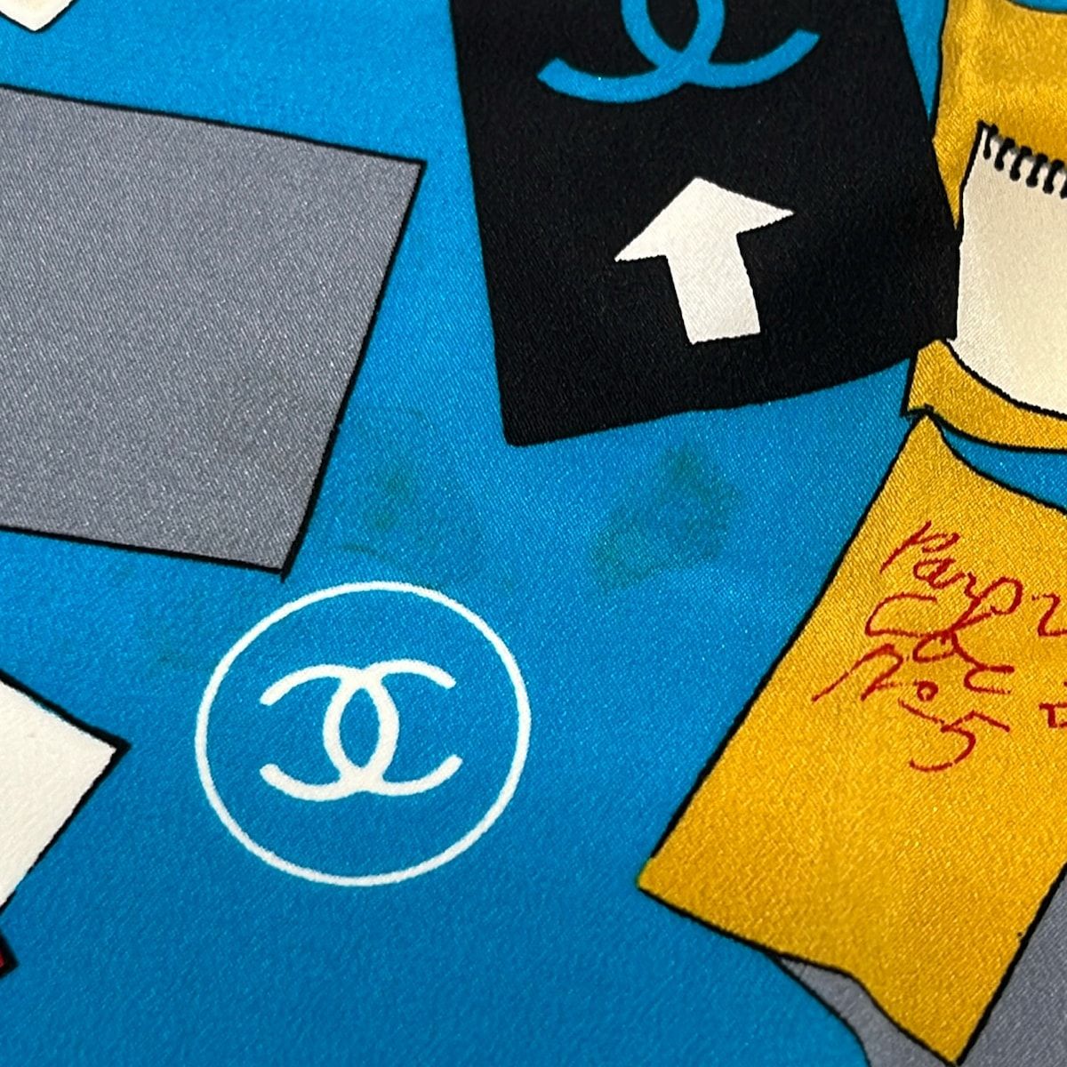 Chanel Scarf Blue White Multi Letter CC Logo Camellia — view 5