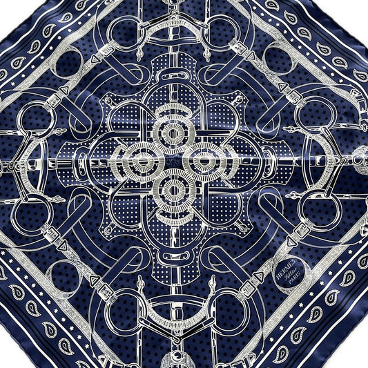 Hermes Scarf Carre 55 Navy White Black Eperon D'or Apron Dole Bandana