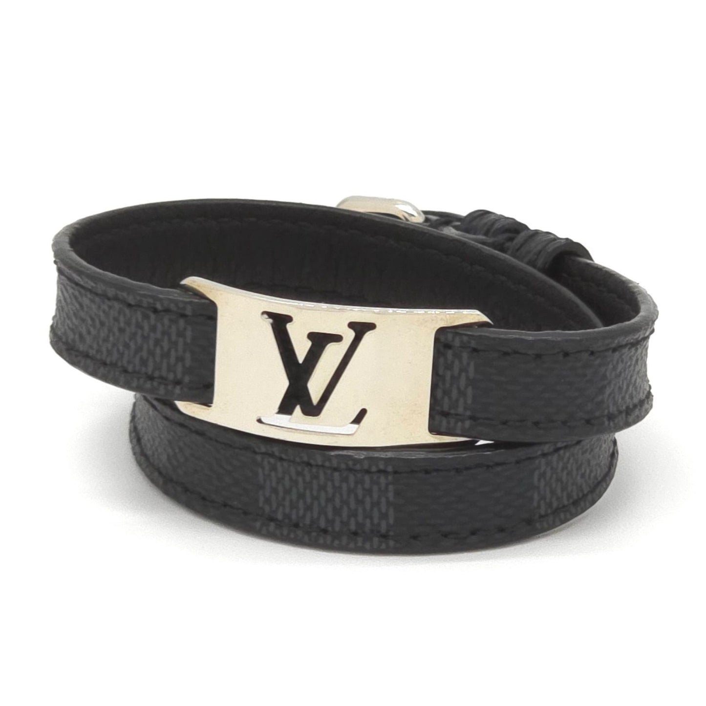 Louis Vuitton Bracelet Sign It Double 19 Damier Graphite Leather Black Color LV