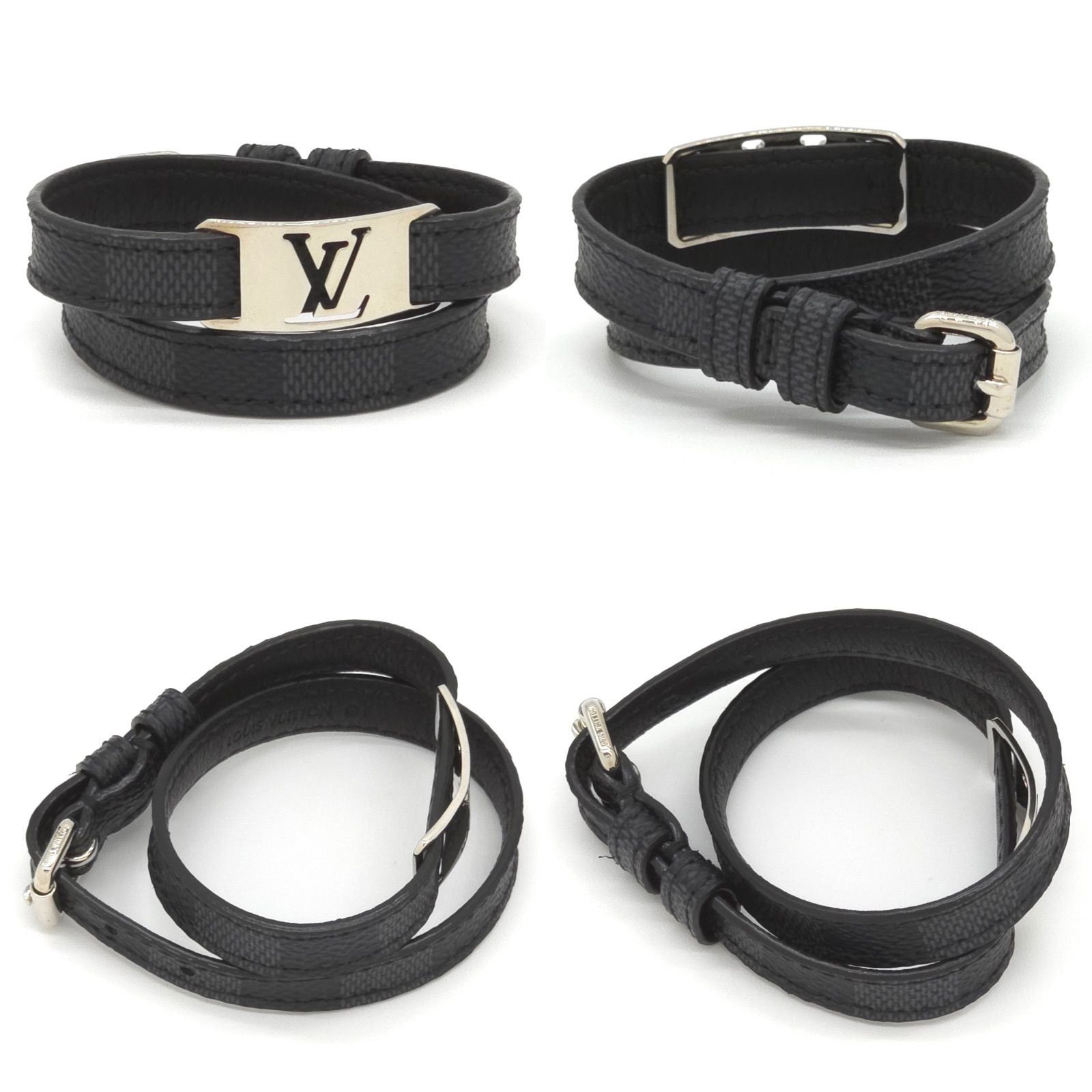 Louis Vuitton Bracelet Sign It Double 19 Damier Graphite Leather Black Color LV — view 2