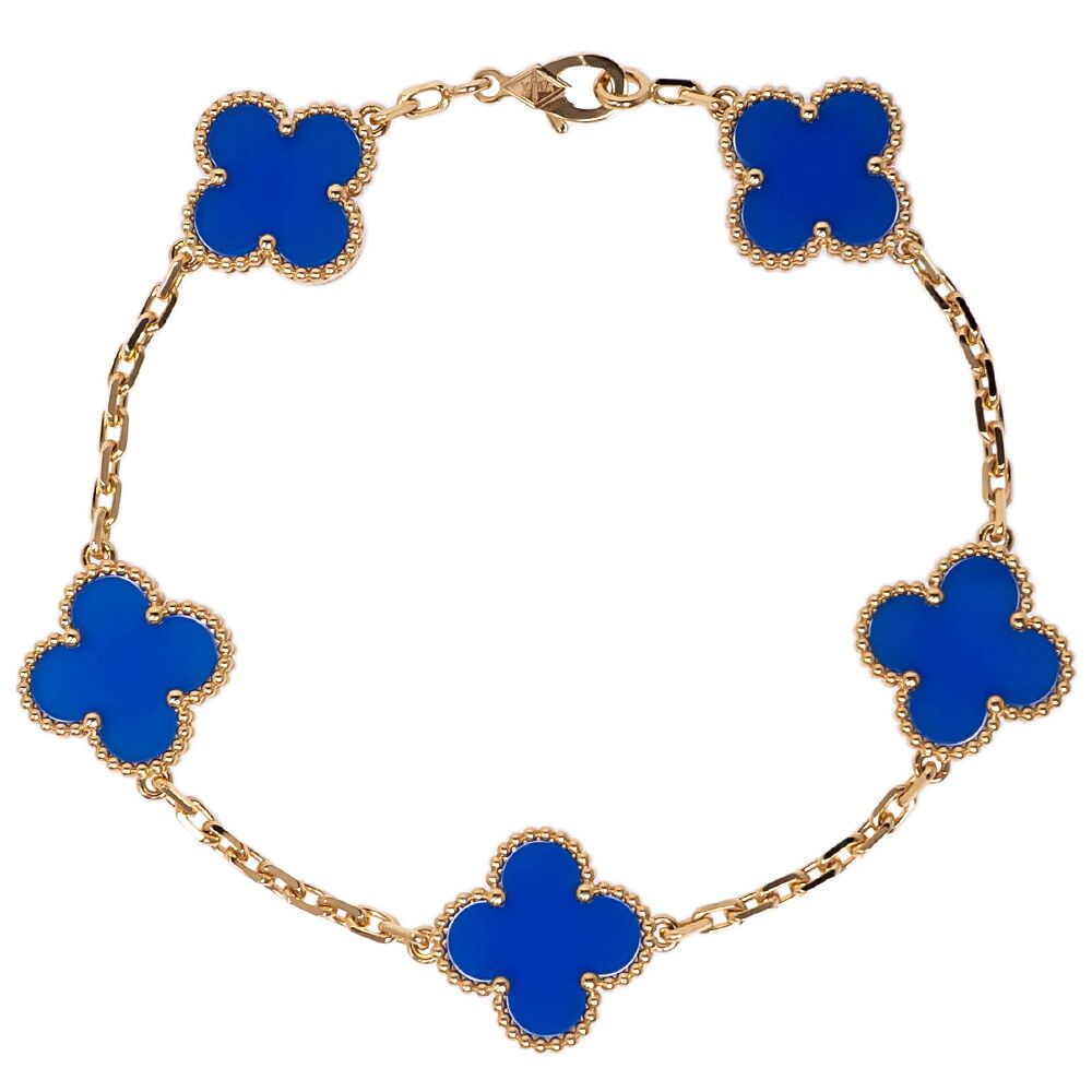 Van Cleef & Arpels Vintage Alhambra 5 Motif 18k Blue Agete Bracelet