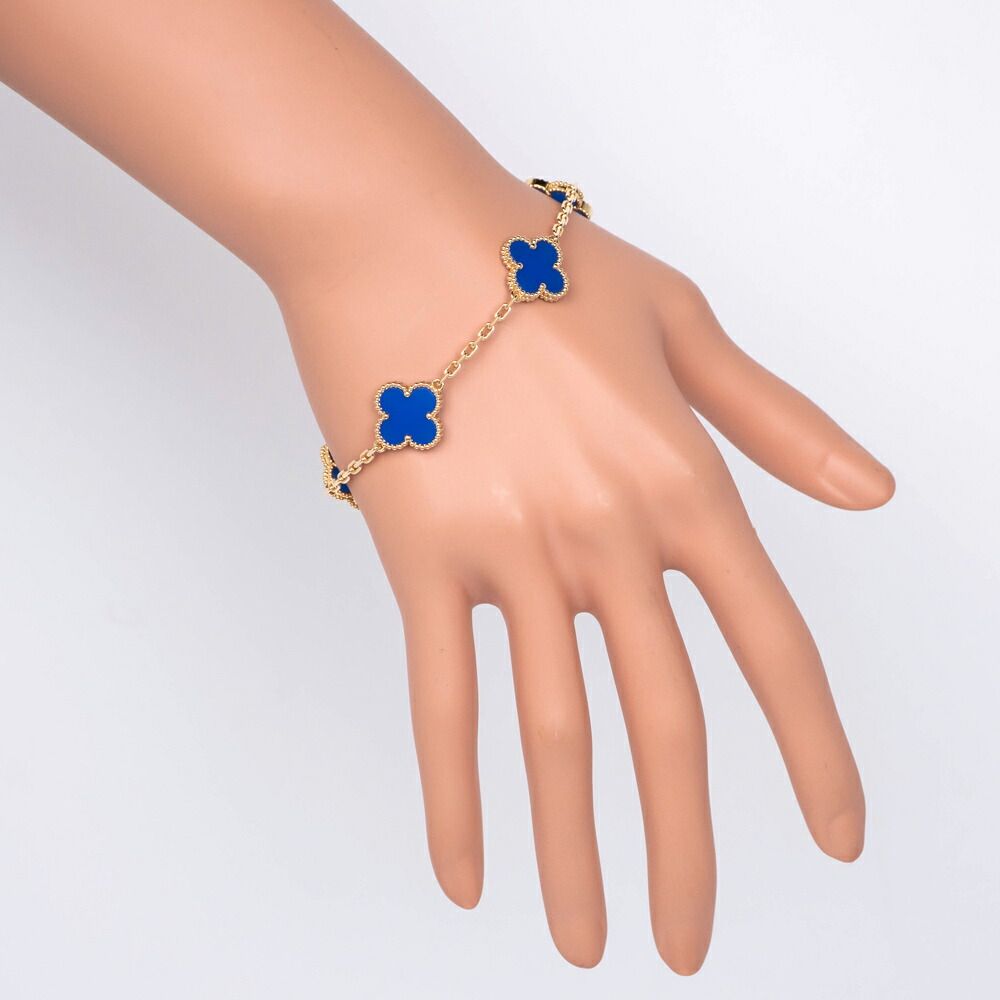 Van Cleef & Arpels Vintage Alhambra 5 Motif 18k Blue Agete Bracelet — view 8