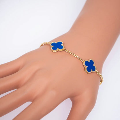 Van Cleef & Arpels Vintage Alhambra 5 Motif 18k Blue Agete Bracelet — view 9