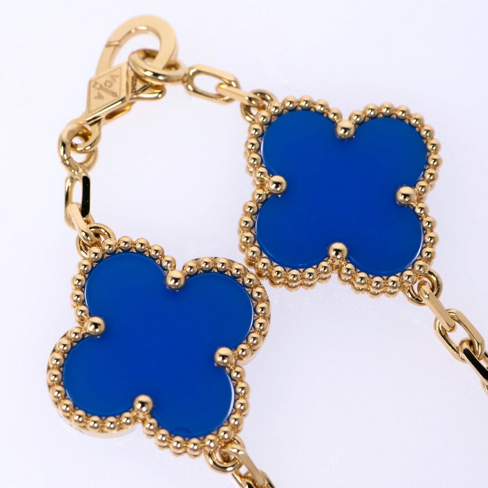 Van Cleef & Arpels Vintage Alhambra 5 Motif 18k Blue Agete Bracelet — view 4