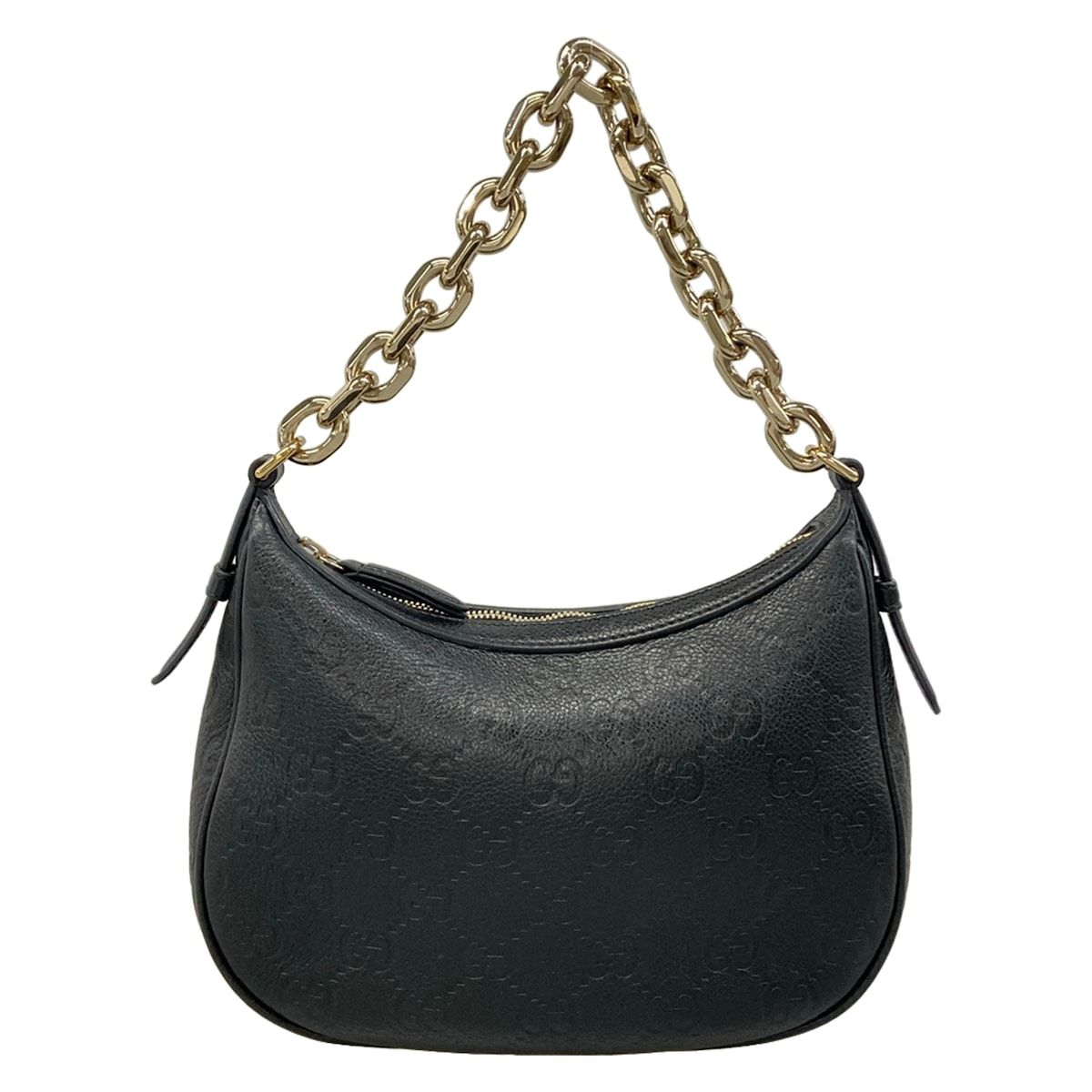 Gucci Handbag GG Emblem Small Black Chain Strap Leather