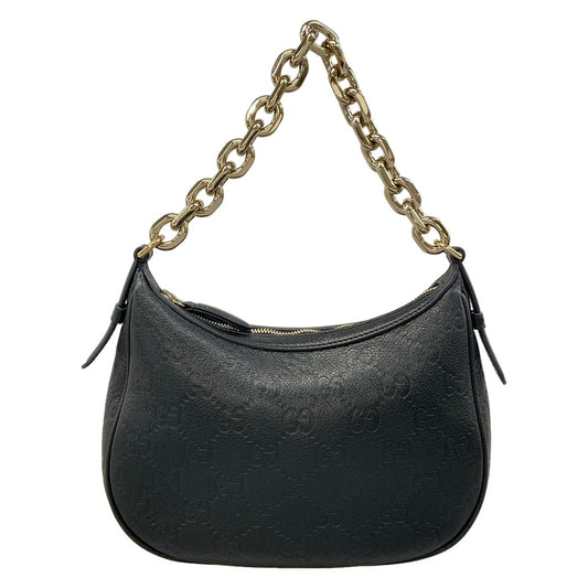 Gucci Handbag GG Emblem Small Black Chain Strap Leather