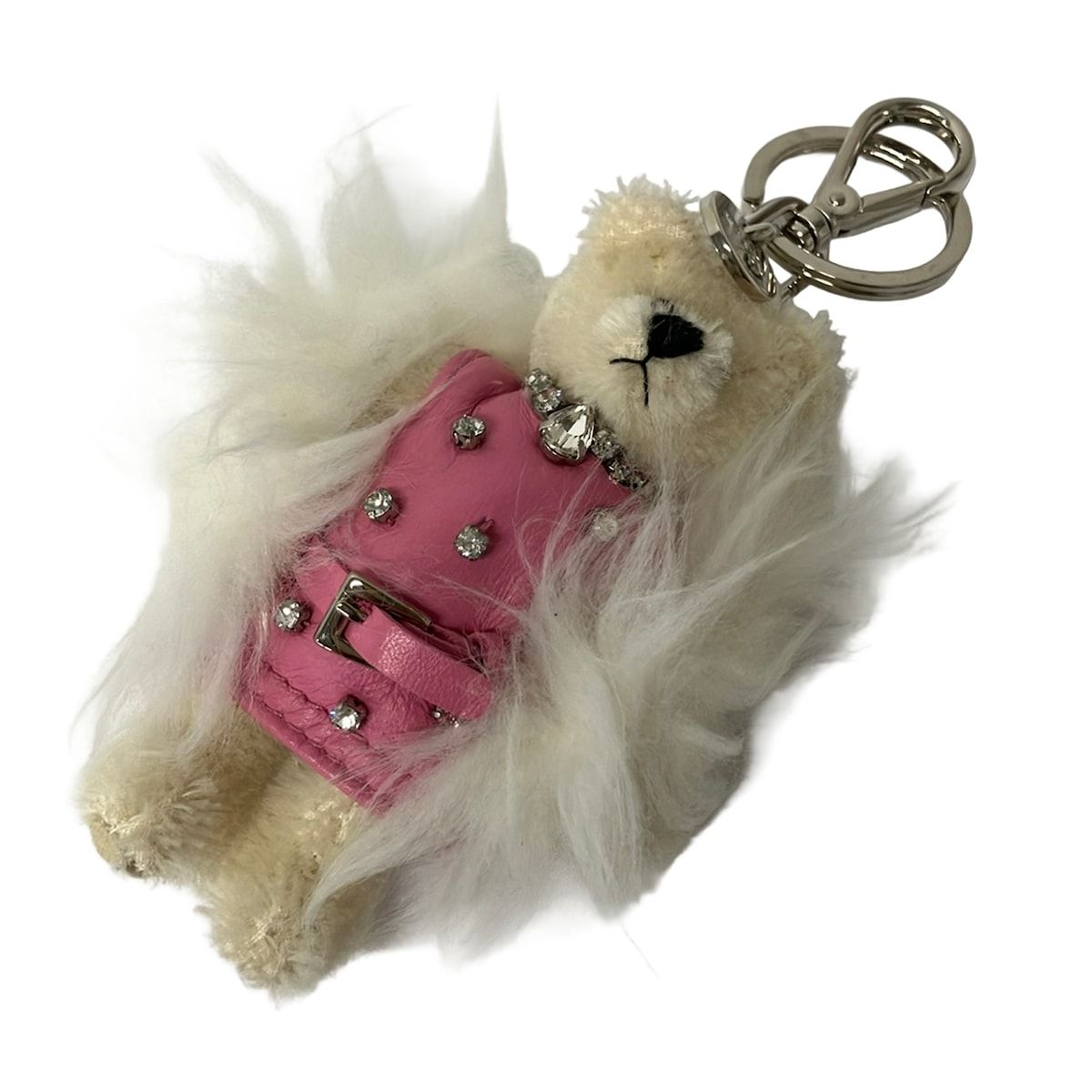 Prada Key Holder Ivory Pink Clear Bear Rhinestone