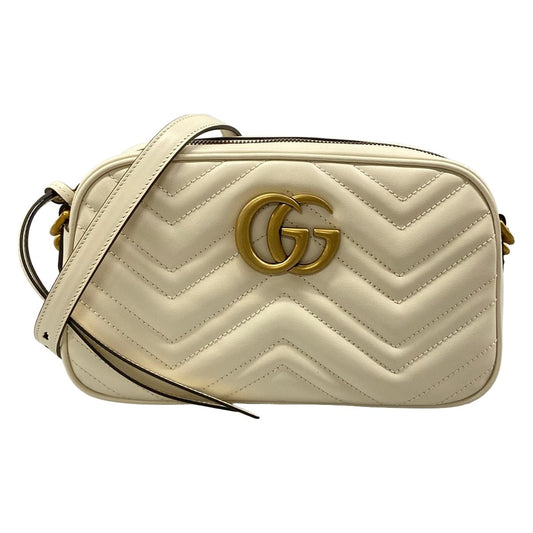 Gucci Shoulder Bag GG Marmont White Gold Leather