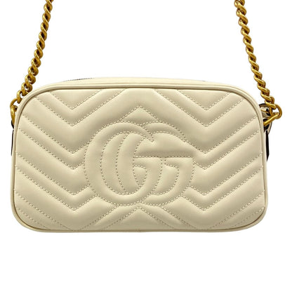 Gucci Shoulder Bag GG Marmont White Gold Leather — view 3