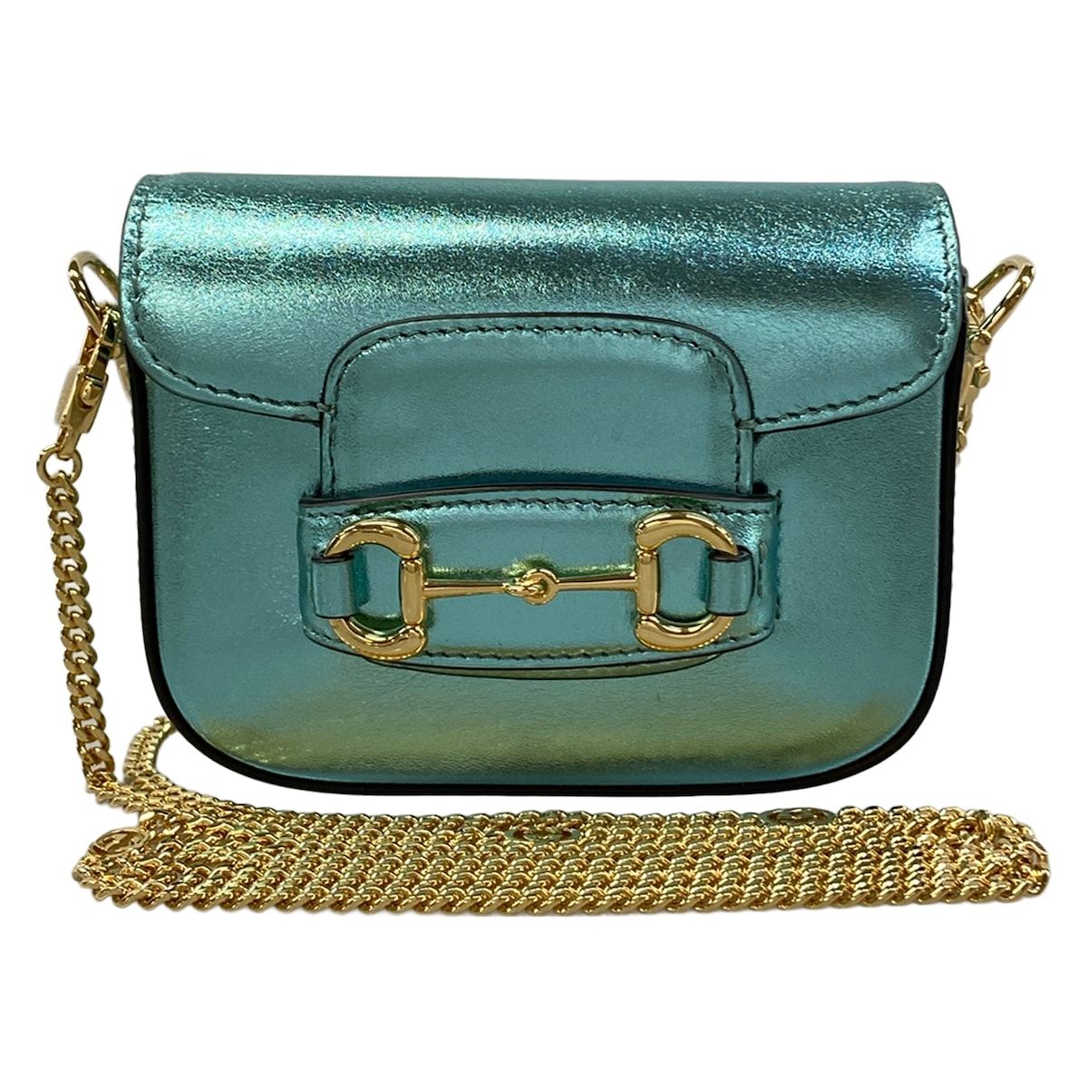 Gucci Shoulder Bag Horsebit Metallic Blue Chain Mini Leather