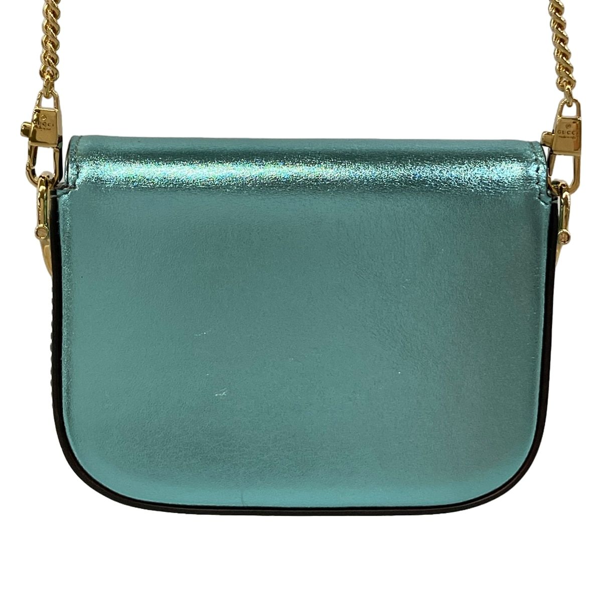 Gucci Shoulder Bag Horsebit Metallic Blue Chain Mini Leather — view 3