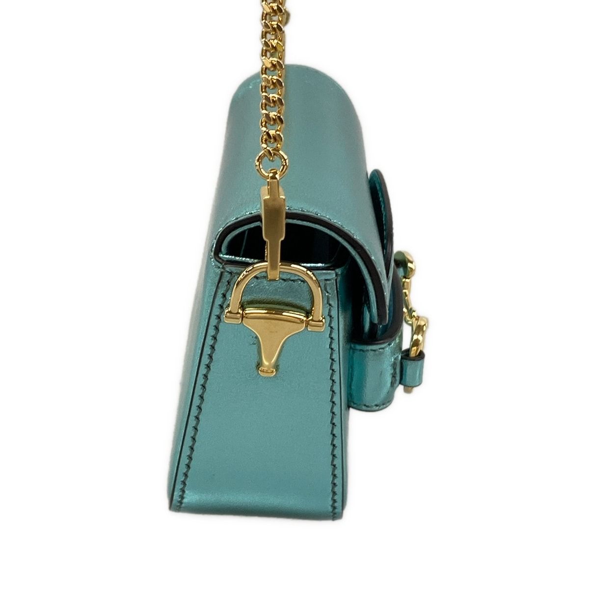 Gucci Shoulder Bag Horsebit Metallic Blue Chain Mini Leather — view 2