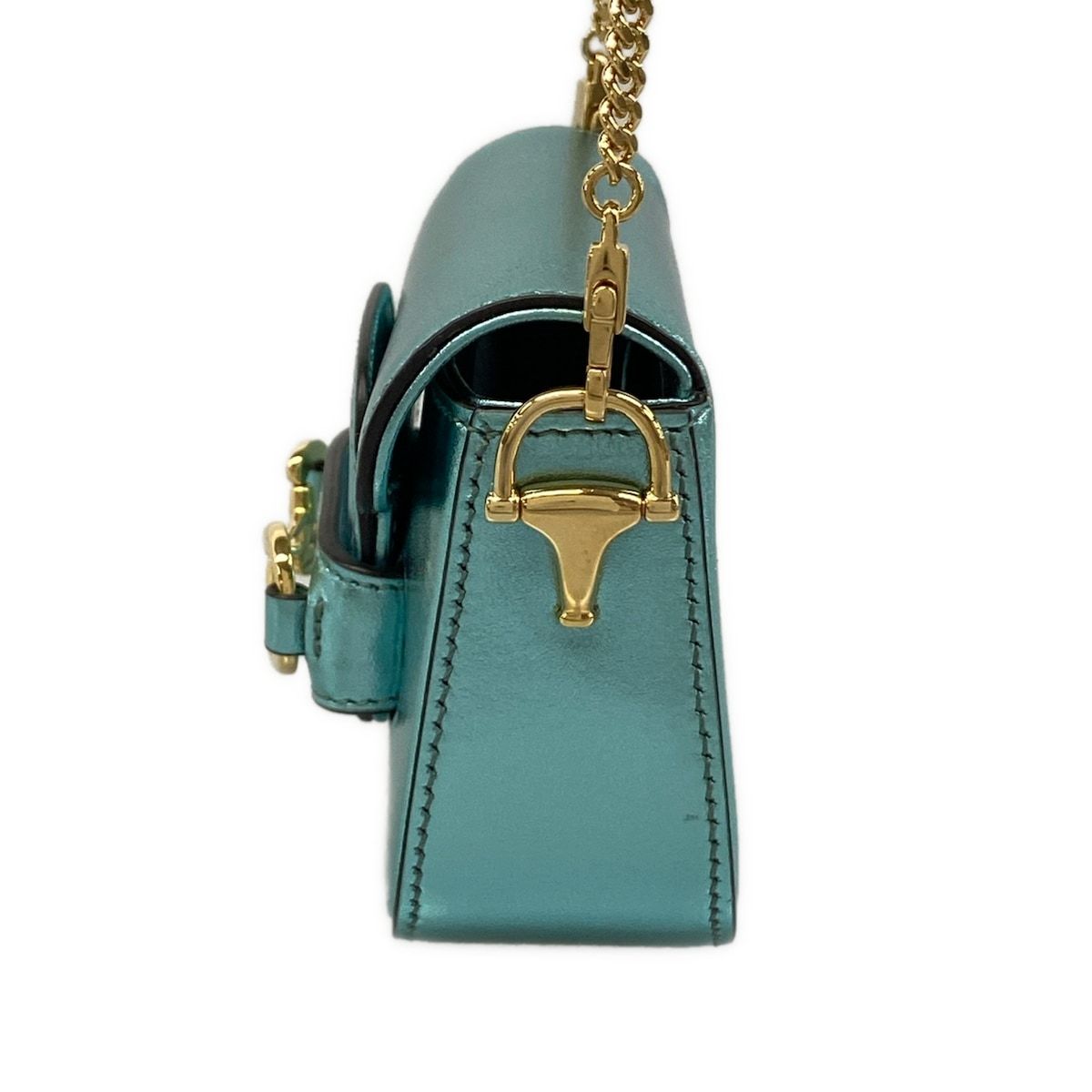 Gucci Shoulder Bag Horsebit Metallic Blue Chain Mini Leather — view 4