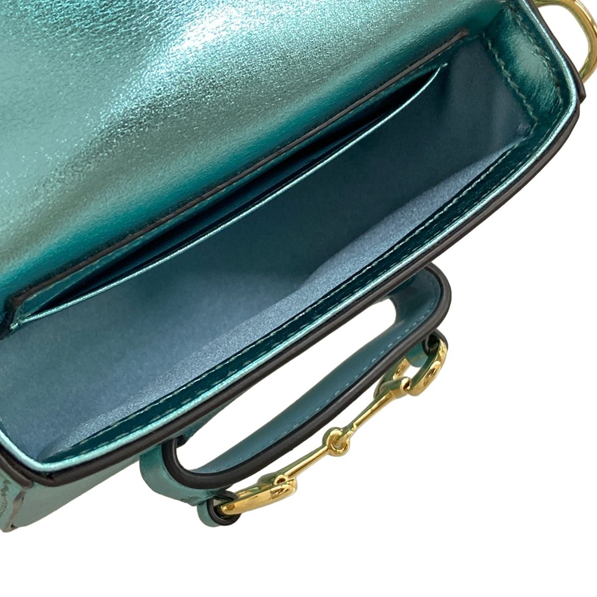 Gucci Shoulder Bag Horsebit Metallic Blue Chain Mini Leather — view 7