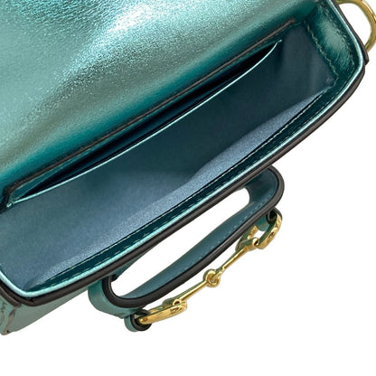 Gucci Shoulder Bag Horsebit Metallic Blue Chain Mini Leather — view 7