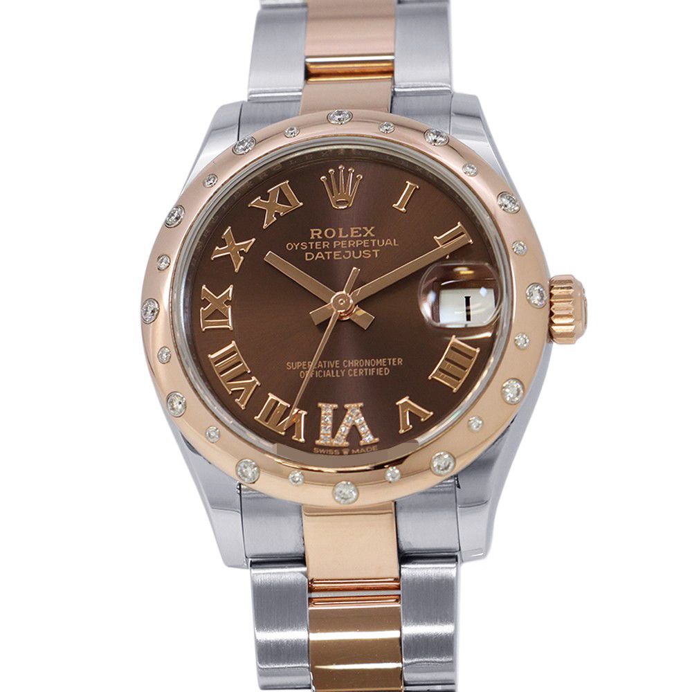 Rolex Datejust Diamond Bezel SS 18k Pink Gold Watch Chocolate Dial VI