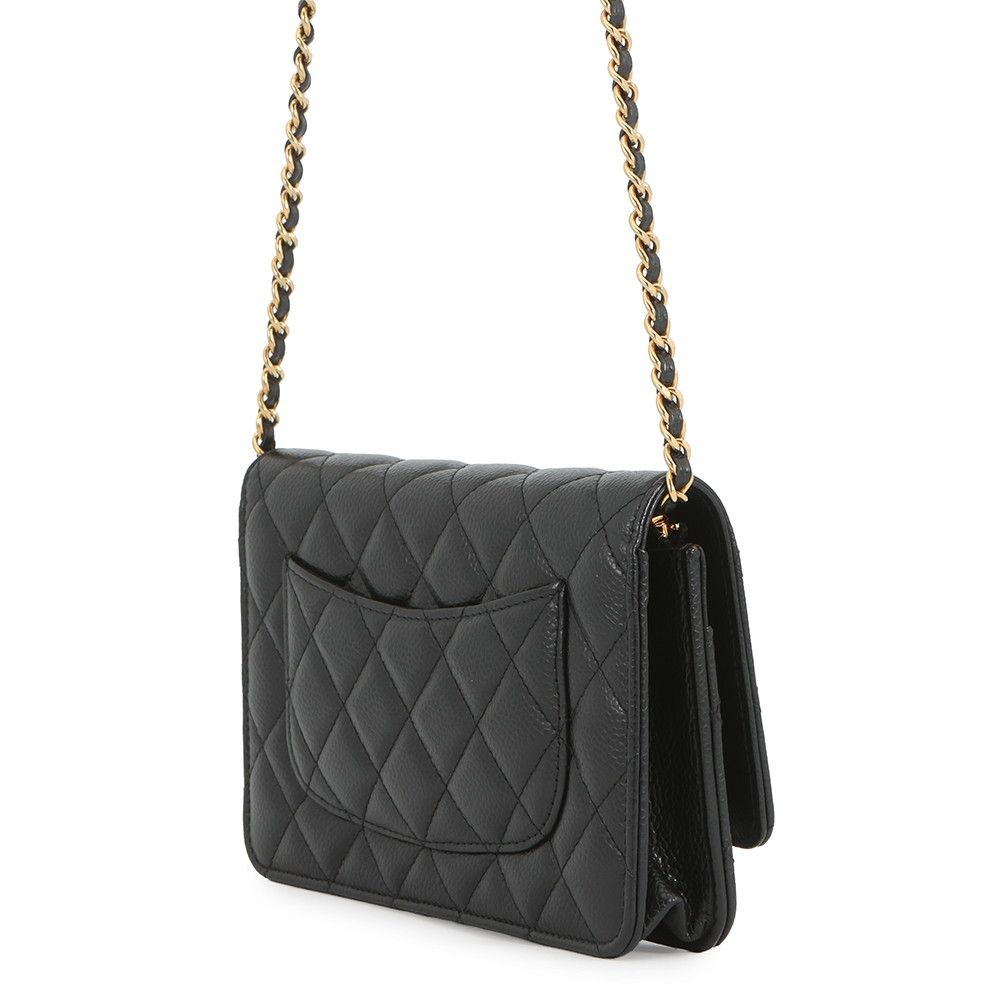 Chanel Chain Wallet Classic Quilted CC Logo Caviar Leather Black — view 2