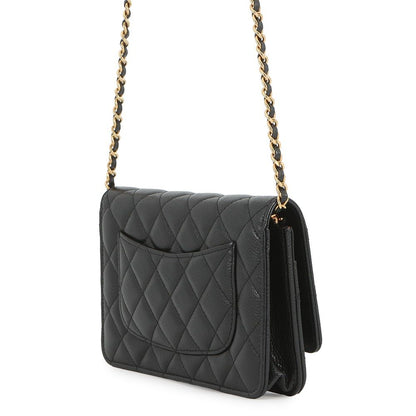 Chanel Chain Wallet Classic Quilted CC Logo Caviar Leather Black — view 2