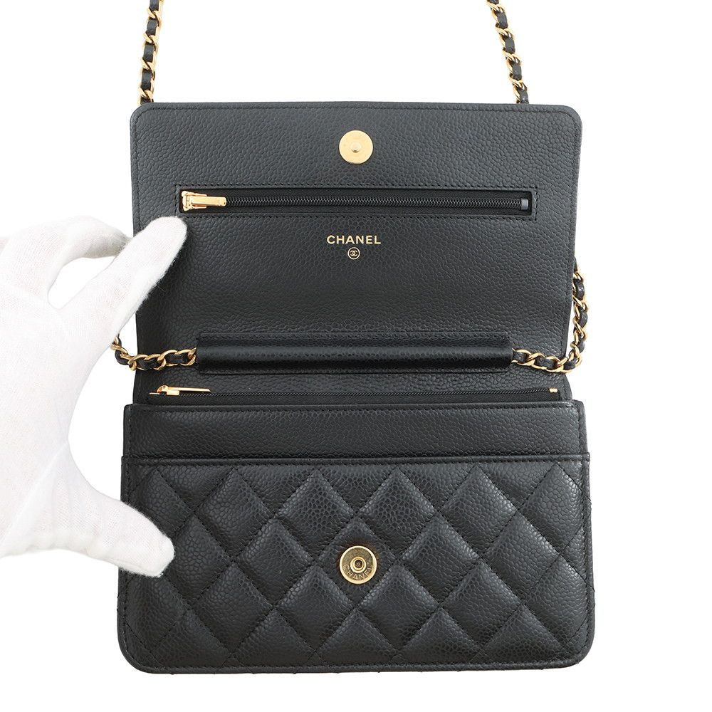 Chanel Chain Wallet Classic Quilted CC Logo Caviar Leather Black — view 5