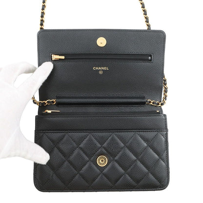 Chanel Chain Wallet Classic Quilted CC Logo Caviar Leather Black — view 5