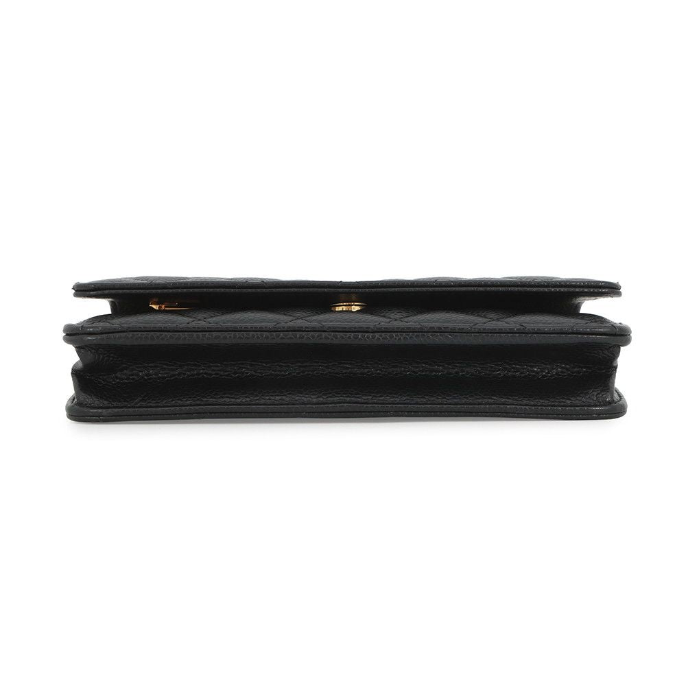 Chanel Chain Wallet Classic Quilted CC Logo Caviar Leather Black — view 3