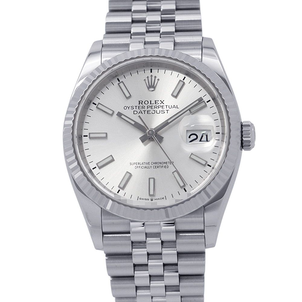 Rolex Datejust 36 SS 18k White Gold Roulette Watch Silver Dial