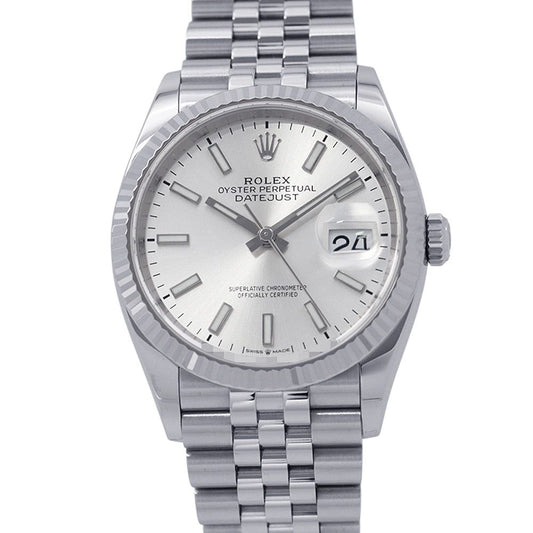 Rolex Datejust 36 SS 18k White Gold Roulette Watch Silver Dial