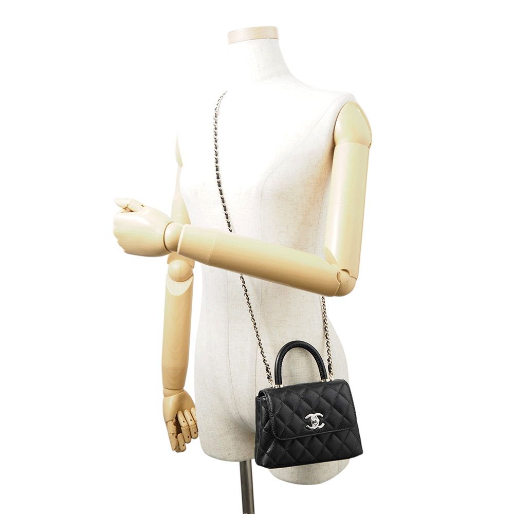 Chanel Quilted Coco Handle Mini Caviar Leather 2-Way Shoulder Bag Black — view 4