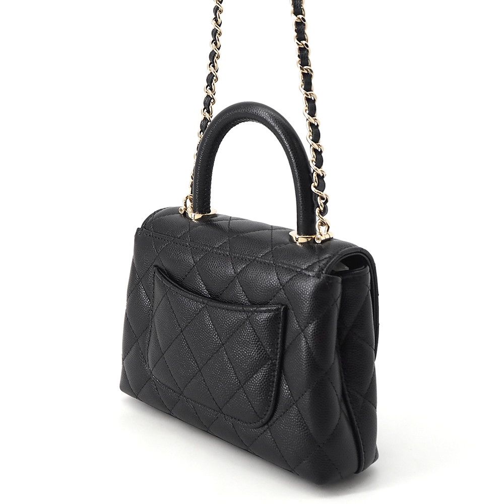 Chanel Quilted Coco Handle Mini Caviar Leather 2-Way Shoulder Bag Black — view 2