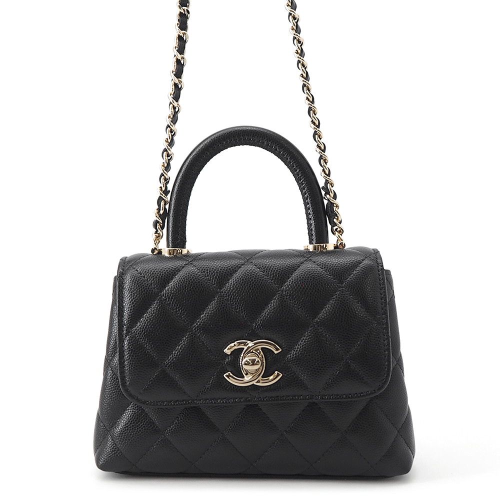 Chanel Quilted Coco Handle Mini Caviar Leather 2-Way Shoulder Bag Black