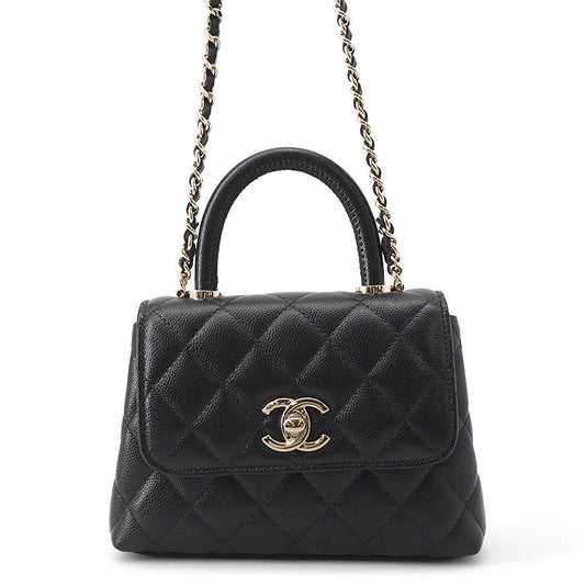 Chanel Quilted Coco Handle Mini Caviar Leather 2-Way Shoulder Bag Black