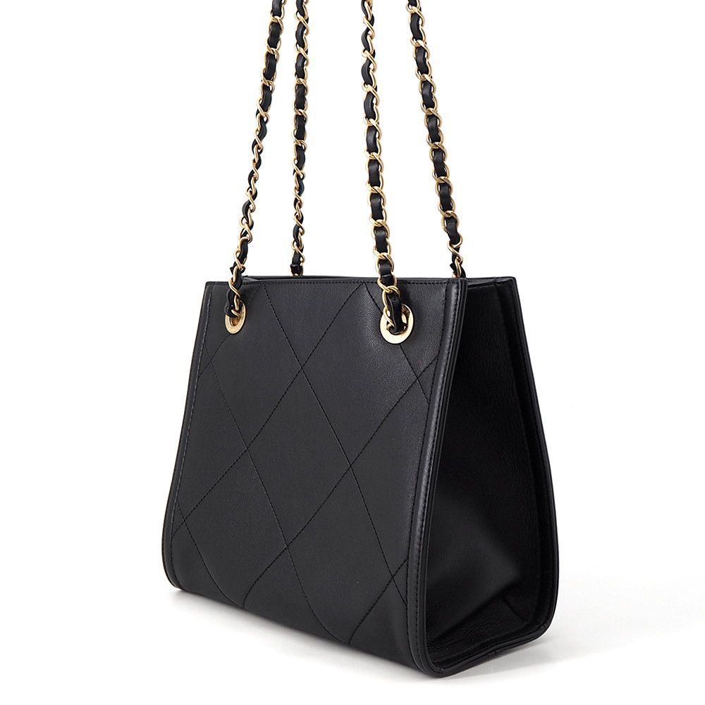 Chanel Chain Shoulder Bag Shopping Quilted CC Logo Lambskin Black — view 2