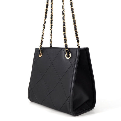 Chanel Chain Shoulder Bag Shopping Quilted CC Logo Lambskin Black — view 2