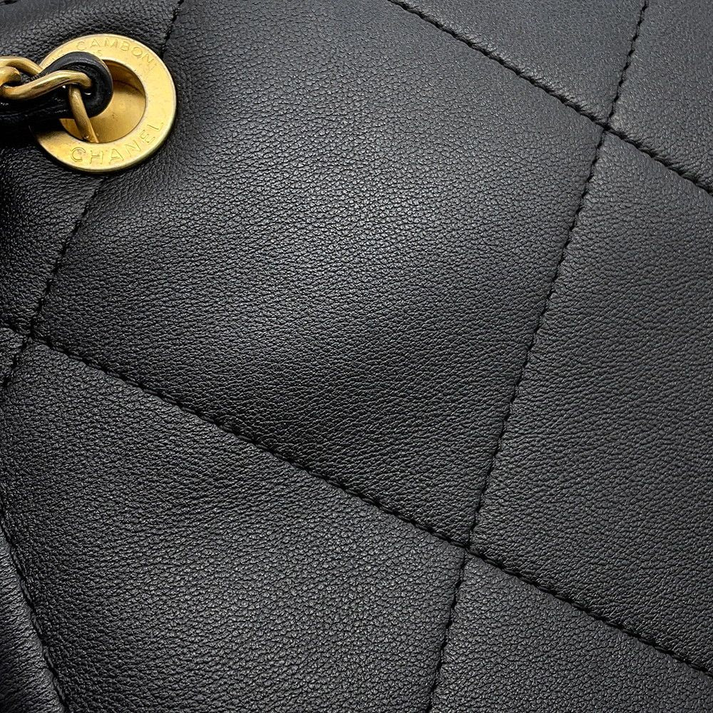 Chanel Chain Shoulder Bag Shopping Quilted CC Logo Lambskin Black — view 7