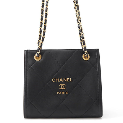 Chanel Chain Shoulder Bag Shopping Quilted CC Logo Lambskin Black