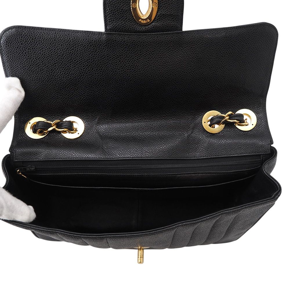 Chanel Chain Shoulder Bag Mademoiselle CC Logo Jumbo CC Caviar Leather Black — view 6