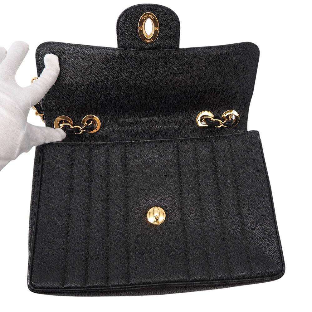 Chanel Chain Shoulder Bag Mademoiselle CC Logo Jumbo CC Caviar Leather Black — view 7
