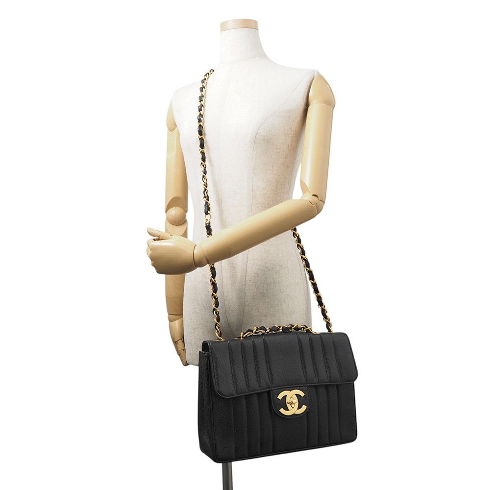 Chanel Chain Shoulder Bag Mademoiselle CC Logo Jumbo CC Caviar Leather Black — view 5