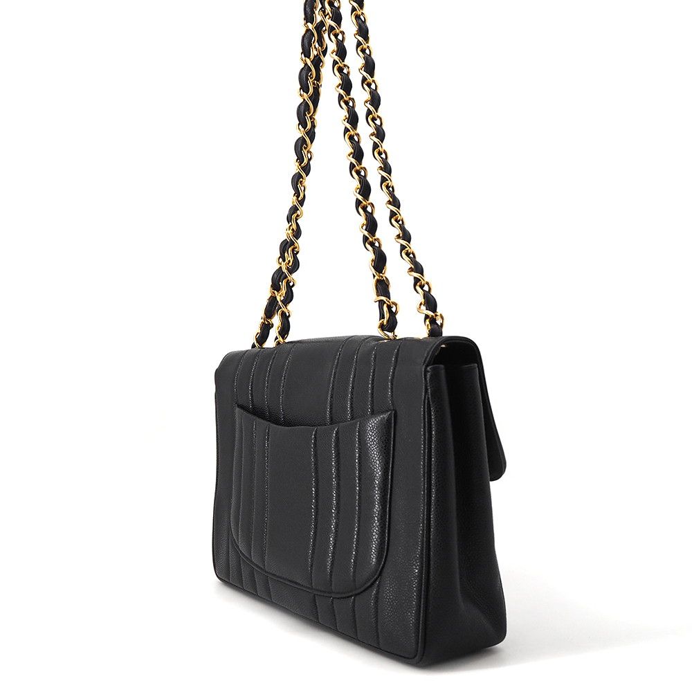 Chanel Chain Shoulder Bag Mademoiselle CC Logo Jumbo CC Caviar Leather Black — view 2