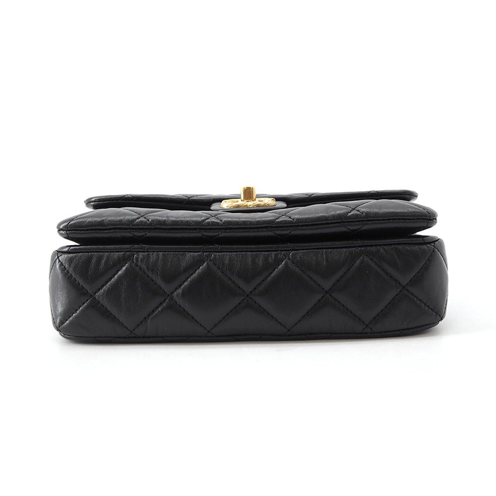 Chanel Chain Shoulder Bag Quilted CC Logo Leather Black — view 3
