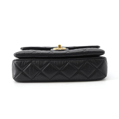 Chanel Chain Shoulder Bag Quilted CC Logo Leather Black — view 3