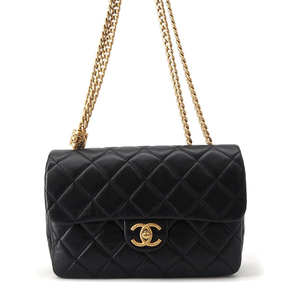 Chanel Chain Shoulder Bag Quilted CC Logo Leather Black
