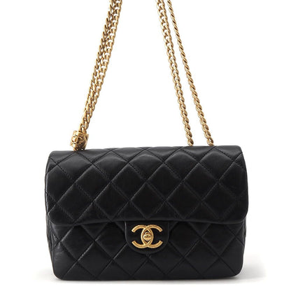 Chanel Chain Shoulder Bag Quilted CC Logo Leather Black