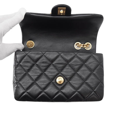 Chanel Chain Shoulder Bag Quilted CC Logo Leather Black — view 7