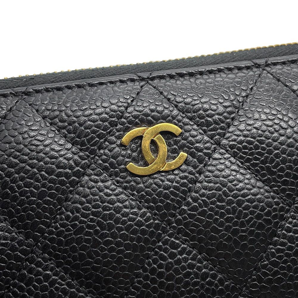 Chanel Wallet Quilted Classic Long Zip CC Logo Caviar Leather Black — view 6